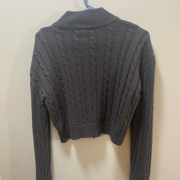 Ardene Dark Grey Cable Knit Cropped Double-Zip Hoodie - Picture 5 of 5